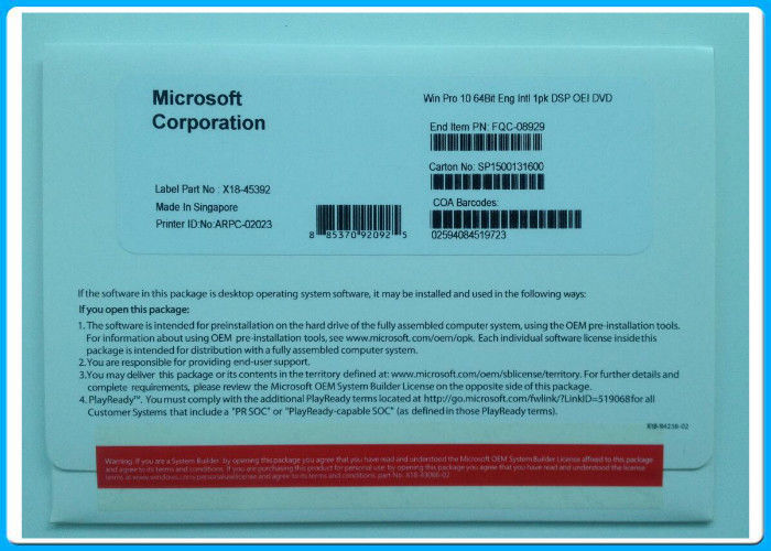 Windows-Software win10 Pro-Lizenz-lebenslange Garantie Soems 64bit DVD u. COA